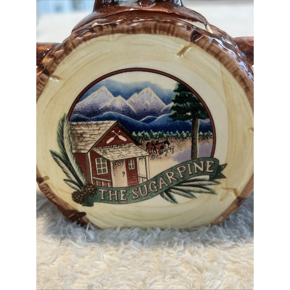Fitz & Floyd 1993 The Sugar Pine Ceramic Log Cabin Sugar Bowl | Rustic Lodge - Picture 4 of 16